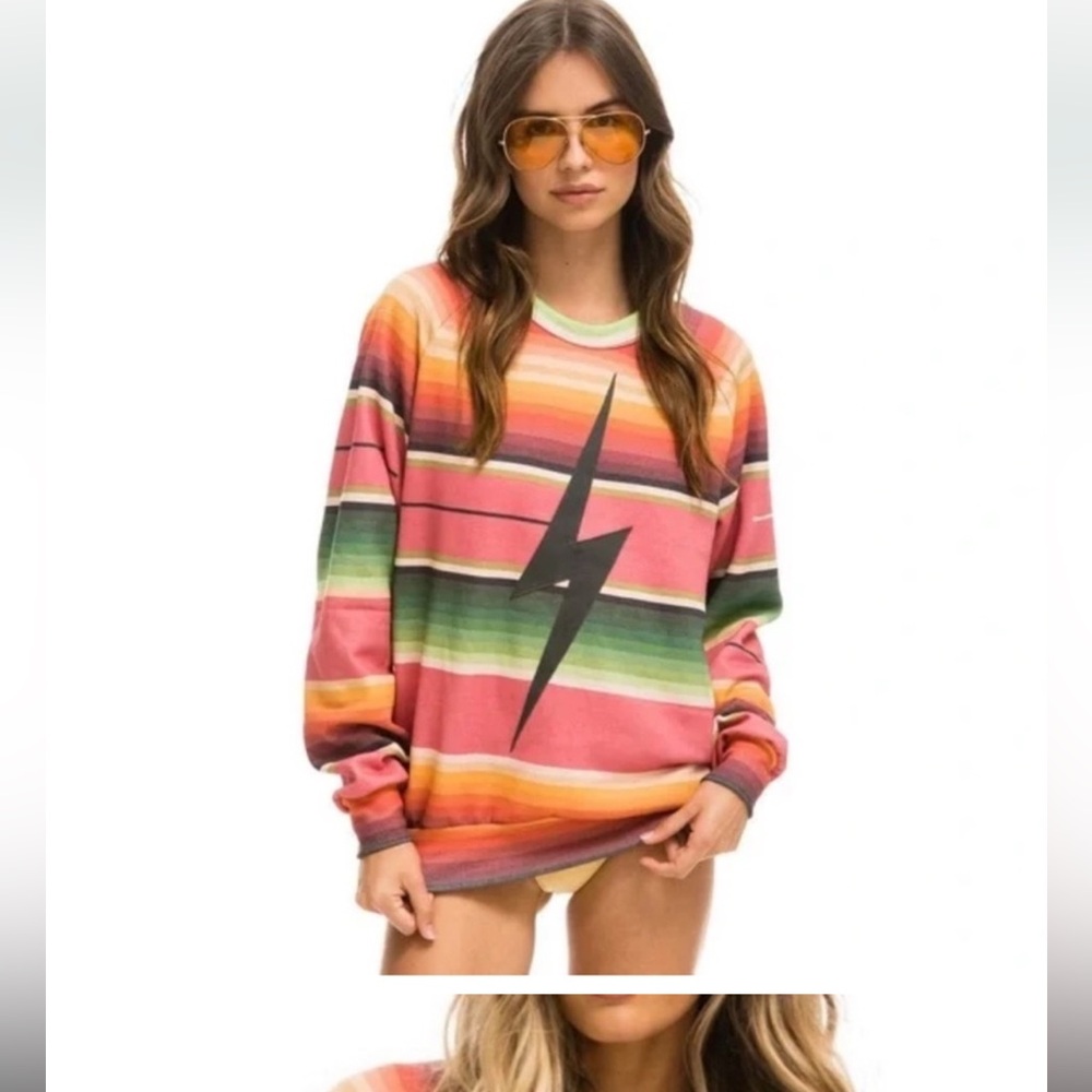 Aviator Nation Tulum Serape Bolt Stitch Sweatshirt in Pink Size XS RARE